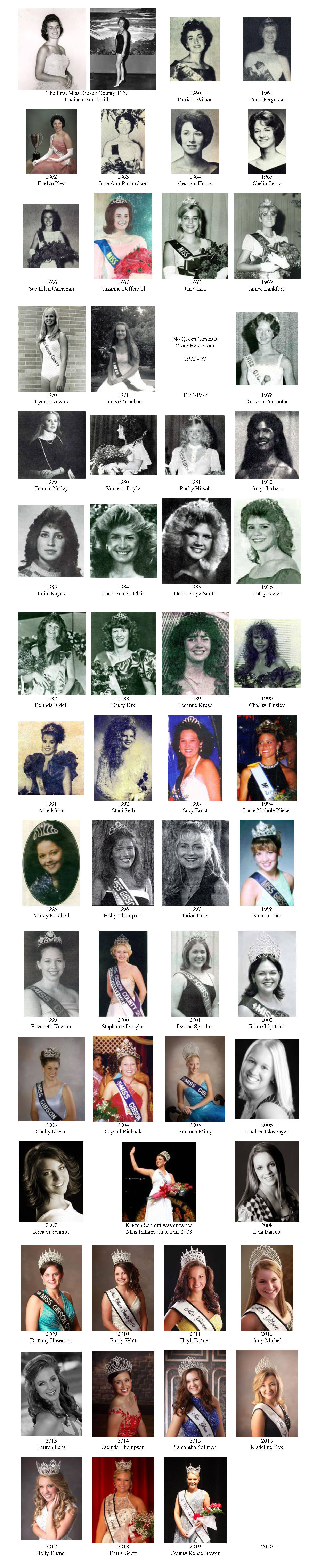 Previous Miss Gibson County Queens